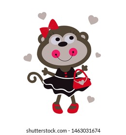 Cute girl monkey cartoon vector illustration
