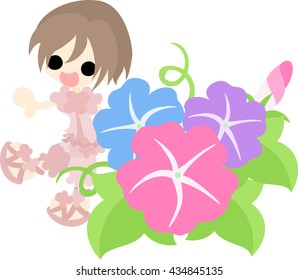 A cute girl and morning glory