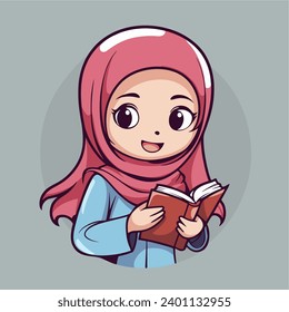 cute girl moslem holding quran icon vector