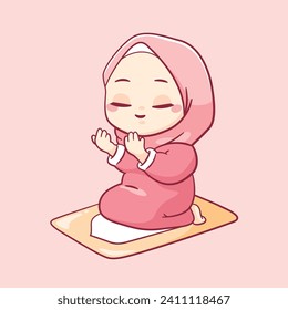 cute girl moslem prayer cartoon religion illustration