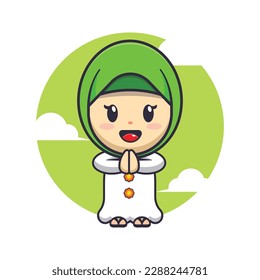 Cute girl moslem in ramadan cartoon vector illustration. Ramadan cartoon mascot vector illustration.