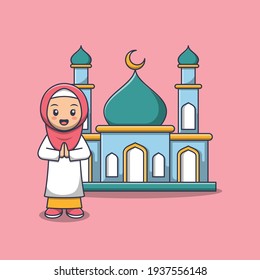 cute girl muslim with mosque