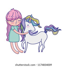 cute girl with mythology unicorn animal