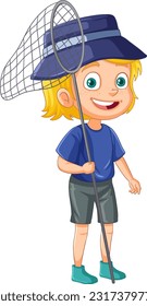 Cute girl with net cartoon character illustration