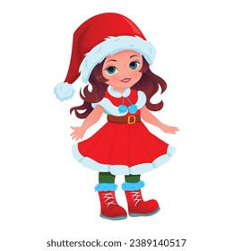 cute girl in New Year's costume Christmas outfit