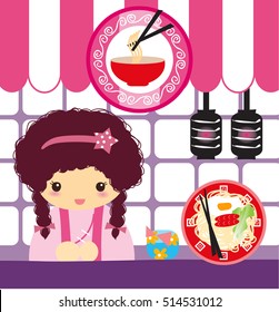 cute girl in the noodle store