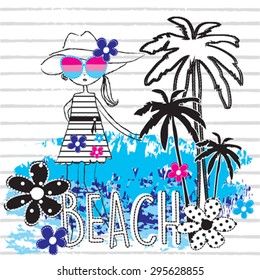 cute girl on the beach vector illustration