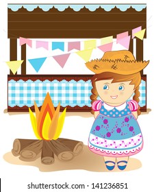 Cute girl on country party. Vector