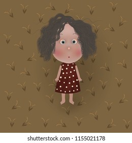 Cute girl on flower background.Children illustration for School books and more.T-shirt graphic.cartoon character.vintage postcard.Fashion print,kids wear, baby shower...