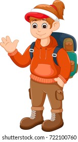 Cute girl on his way to climbing cartoon
