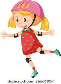 Ilustración de una chica linda en patines en línea