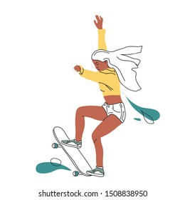 Cute  girl on a skateboard making cool tricks