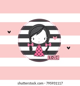 cute girl on striped background vector illustration