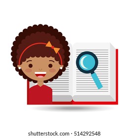 cute girl open book study search vector illustration eps 10
