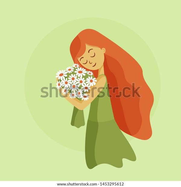 Cute Girl Orange Hair Green Dress Stock Vector Royalty Free
