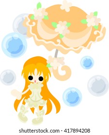 The cute girl with a orange stylish umbrella