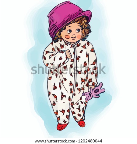 cute girl in overalls vector