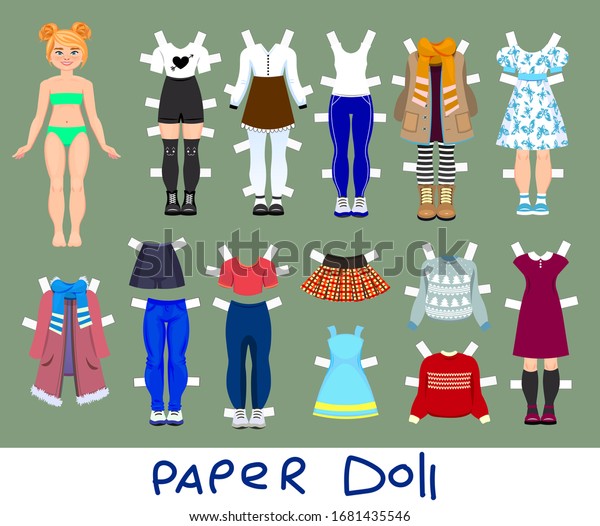 Cute Girl Paper Doll Set Clothes Stock Vector (Royalty Free) 1681435546 ...