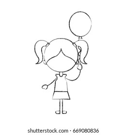 cute girl with party balloon character icon