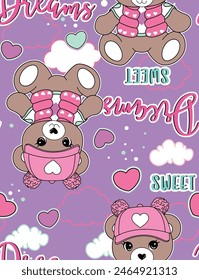cute girl patterns bear teddy love