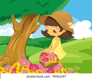 Cute girl picking flowers in the park