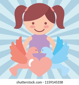 cute girl pigeons heart love donate charity