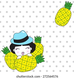 Cute Girl With Pineapple paper note illustration