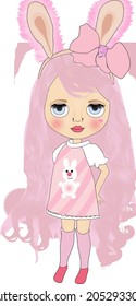 Cute girl in a pink bunny custome