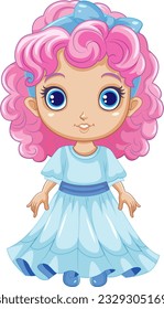 Cute Girl with Pink Curly Hair illustration