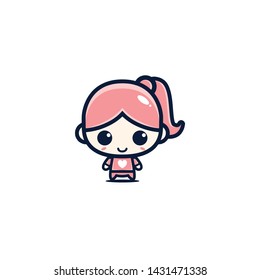 CUTE GIRL PINK DESIGN MASCOT VECTOR LOGO.