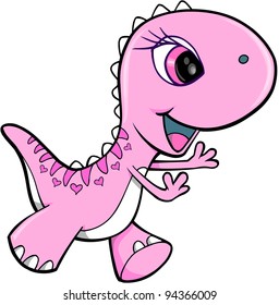 Cute Girl Pink Dinosaur Animal Vector Illustration Art