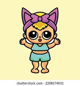 Cute Girl Pink Dress Cartoon Character Mascot Flat Design Cute