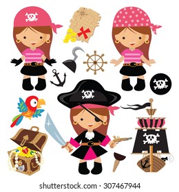 Cute girl pirate vector illustration