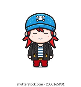 Cute girl pirates character cartoon icon illustration. Design isolated flat cartoon style