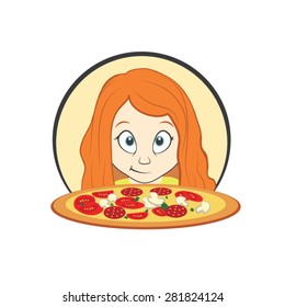 The cute girl with pizza