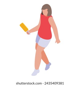 Cute girl player icon isometric vector. Pickleball game. Sport fitness health