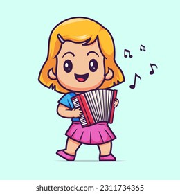 Cute Girl Playing Accordion Cartoon Vektorsymbol Illustration. People Music Icon Concept Isolated Premium Vector. Flachbildkartonstil