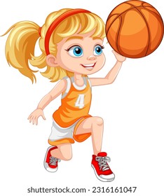 Cute Girl Playing Basketball illustration