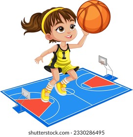 Ilustración de baloncesto de Cute Girl Jugando