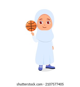 Cute Girl Playing Basketball, White Background