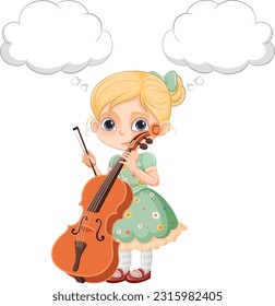 Cute Girl Playing Cello illustration