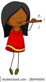 Cute girl playing classic flute alone