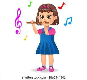 cute girl playing flute vector