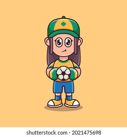 cute girl playing football illustration