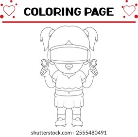 cute girl is playing game coloring page for kids