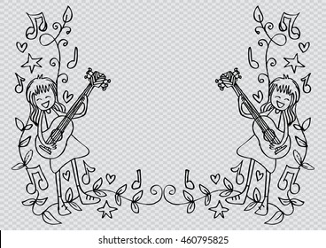 Cute girl playing guitar. Sketchy style.