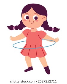 menina bonito jogando hula hoop isolado