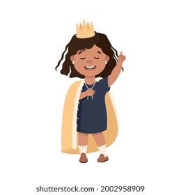 Cute Girl Playing Princess, Adorable Kid Leisure Activity Concept Cartoon Vector Illustration