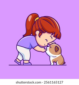 Cute Girl Playing With Shiba Inu Dog Cartoon Vector Icon 
Illustration. People Animal Icon Concept Isolated Premium 
Vector. Flat Cartoon Style