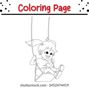 cute girl playing swing coloring page for kids